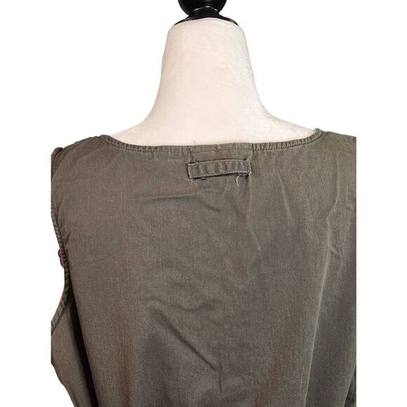 90s Vintage Cargo Dress Khaki Green Pockets Button Front Maxi Cotton Tie Back16 - Picture 2 of 6